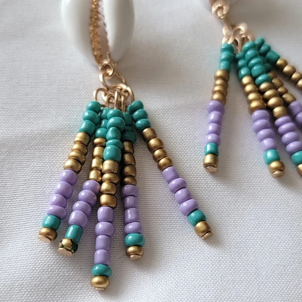Seashell Beaded Drop Earrings Beachy
